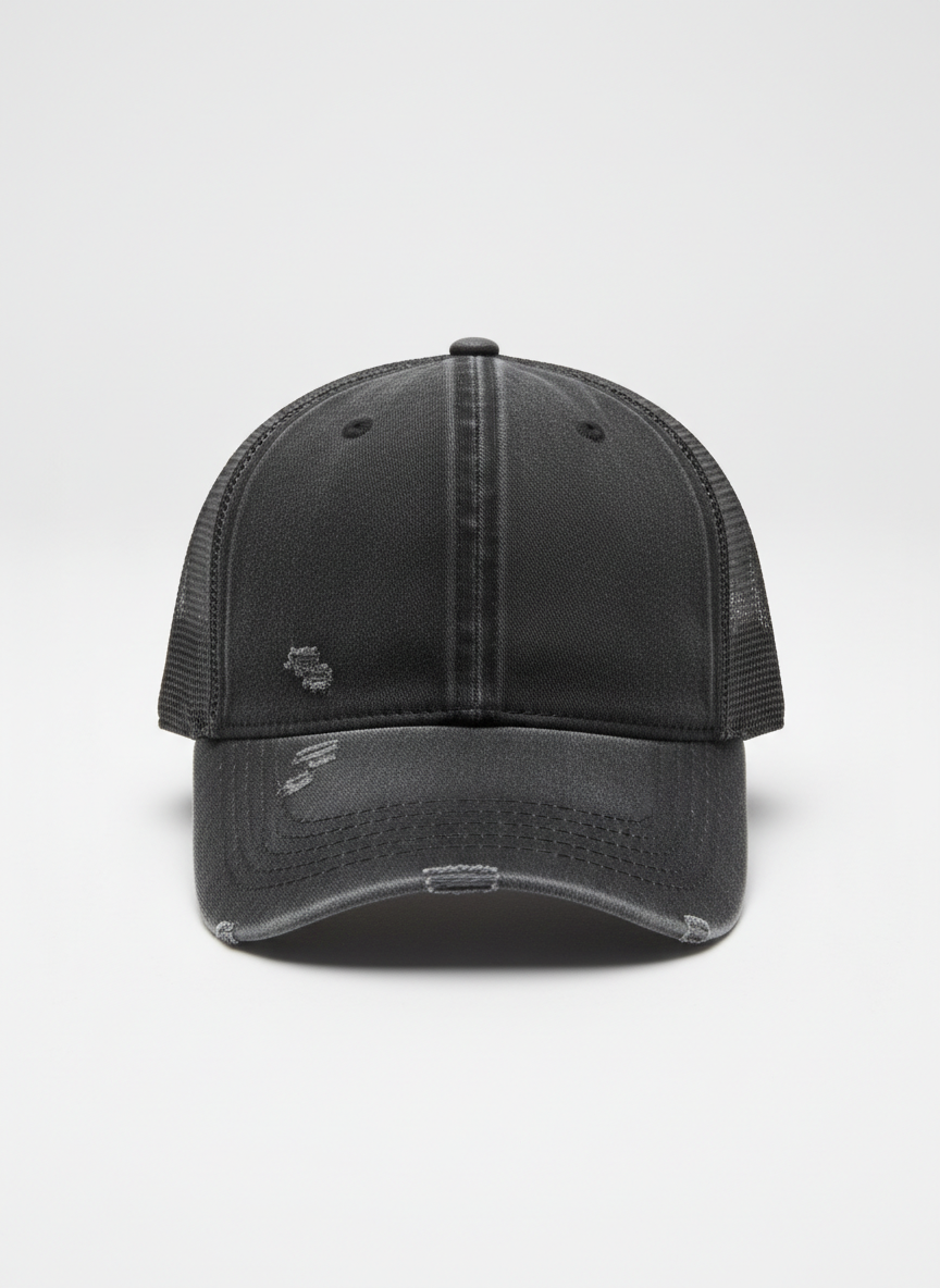 Rebel Distressed Trucker Hat Faded Black Main Image