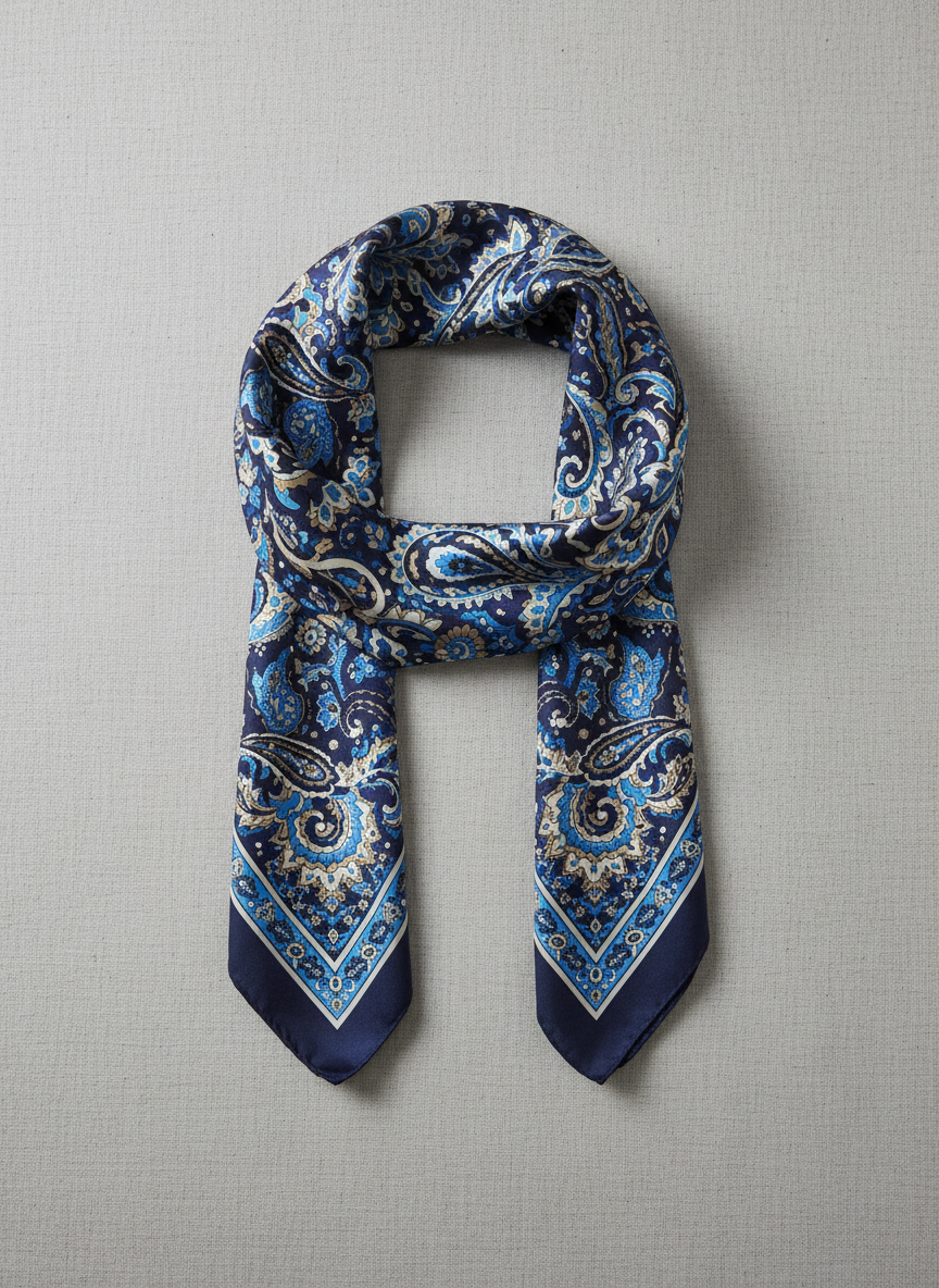 Lumina Silk Aviator Scarf Navy Paisley Main Image
