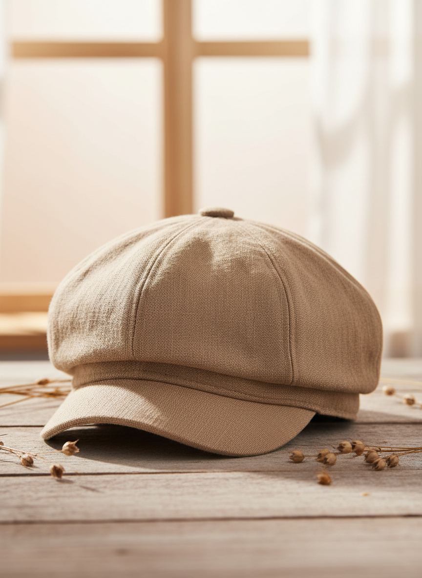 Vera Linen Newsboy Cap Tan Main Image