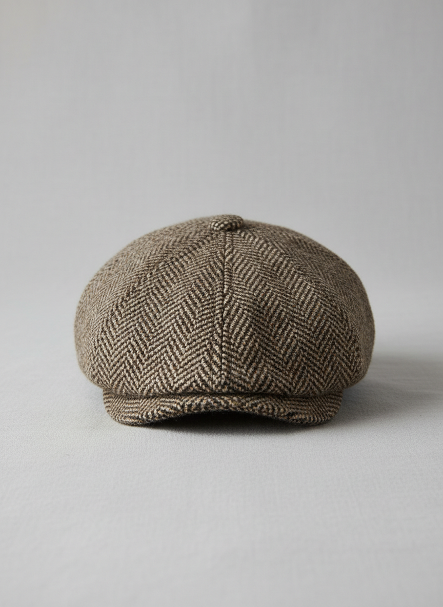 Vera Herringbone Flat Cap Brown Herringbone Main Image