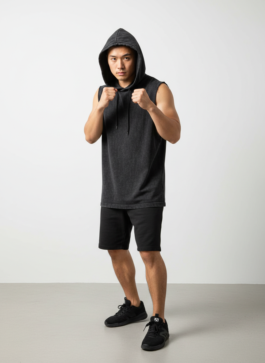 Rebel Sleeveless Hooded Tank Medium Washed Black Main Image