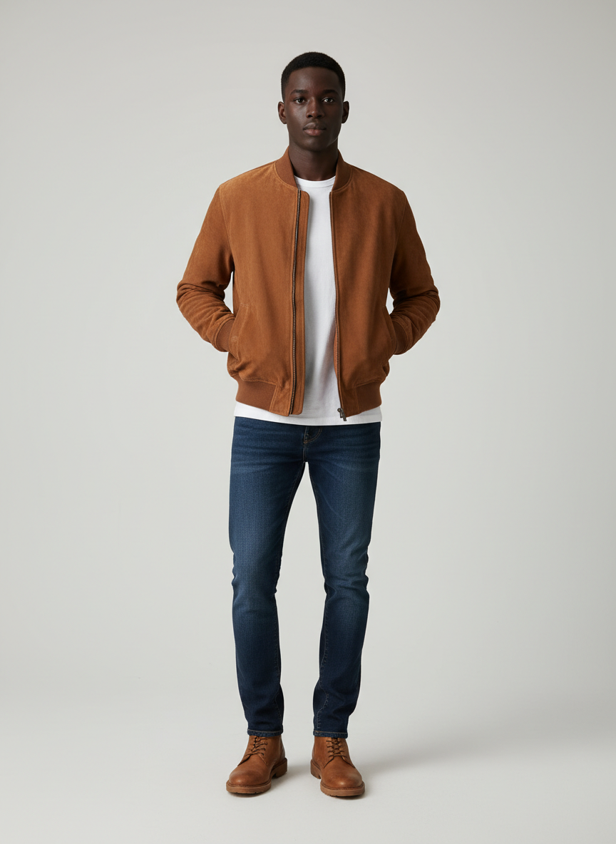 Rebel Suede Bomber Jacket Large Brown Main Image