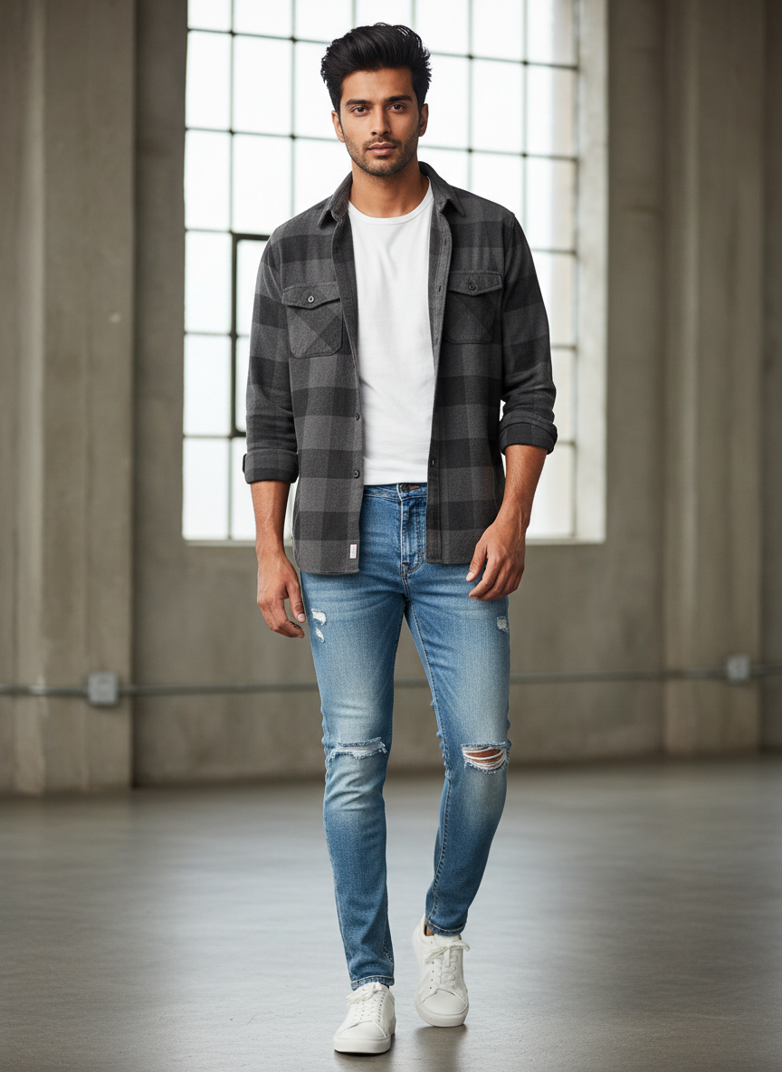 Rebel Distressed Skinny Jean 34x32 Light Wash Main Image