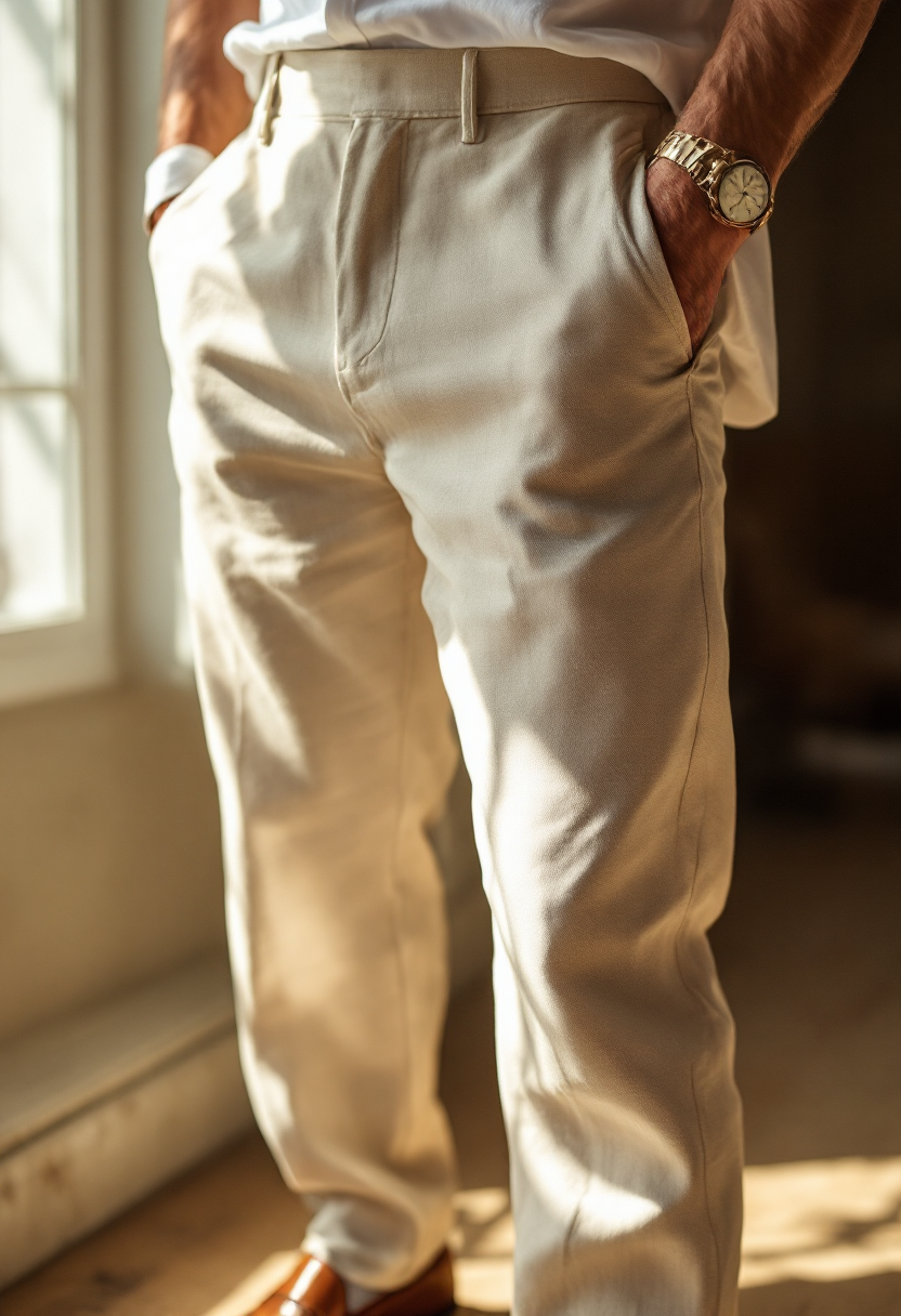 Beige Cotton Chino Pants Main Image
