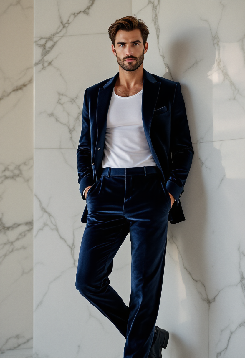 Navy Velvet Trousers Main Image