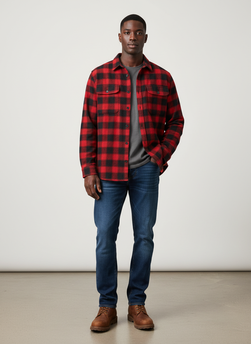 Solstice Heavyweight Flannel Small Red Plaid Main Image
