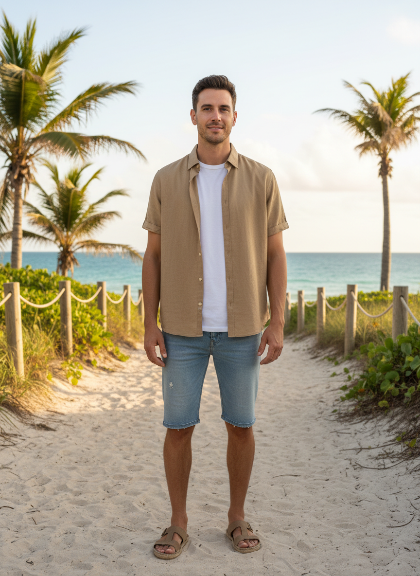 Aura Breezy Linen Button-Down Medium Tan Main Image
