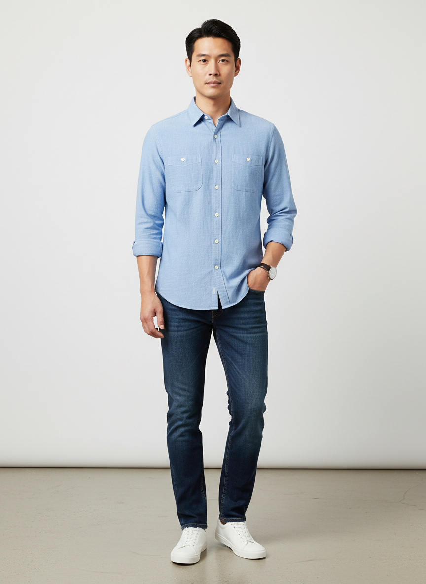 Solstice Chambray Work Shirt Medium Light Wash Main Image