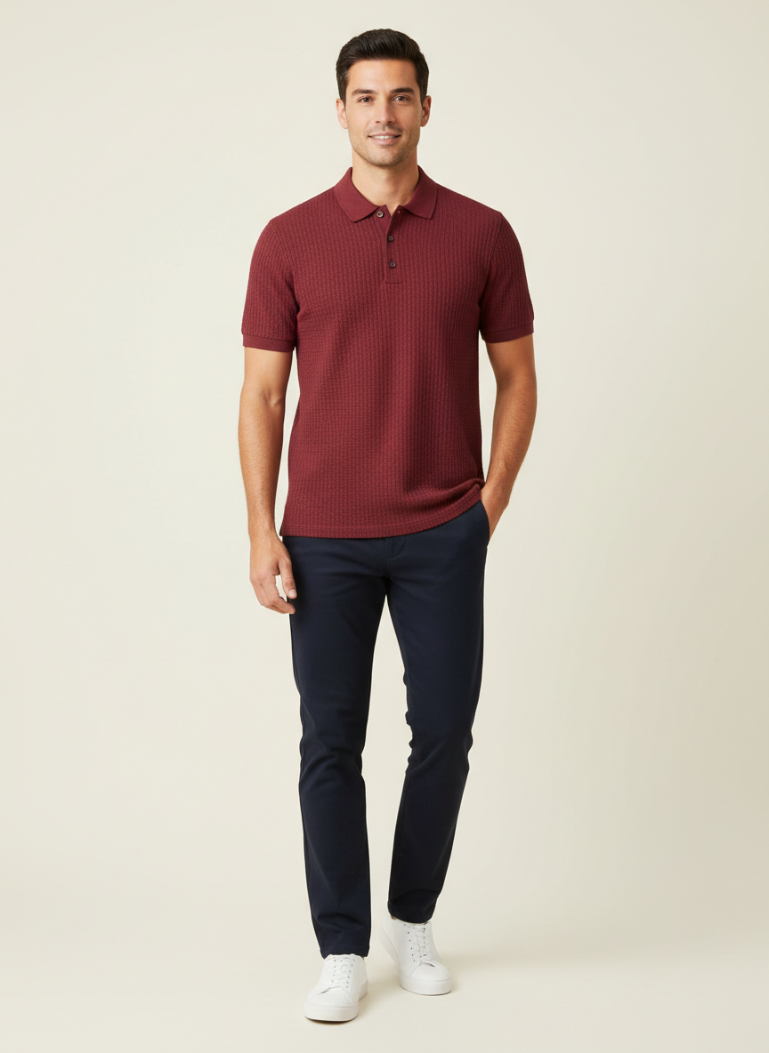Vera Textured Knit Polo Large Burgundy Main Image