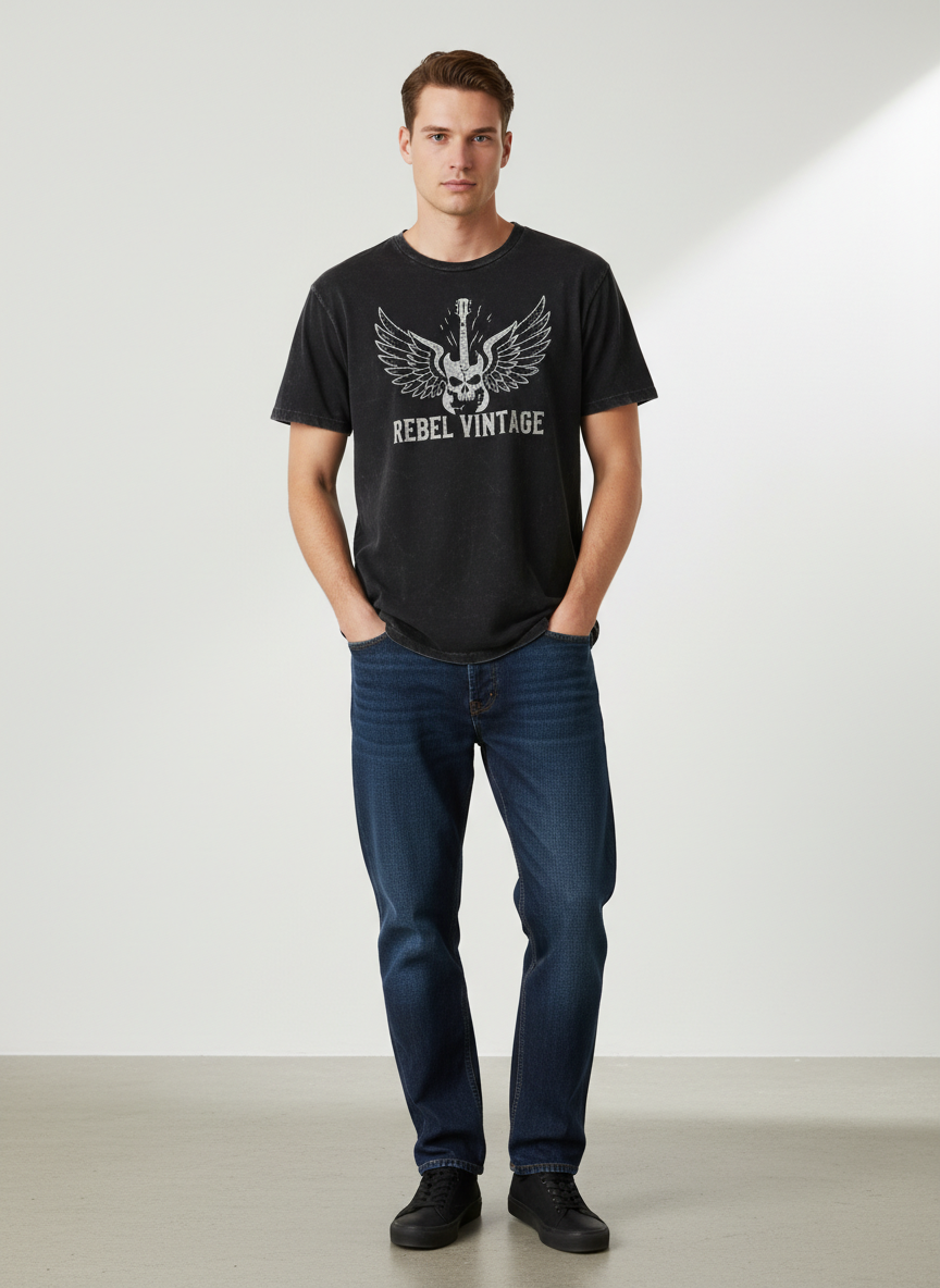 Rebel Vintage Band Tee Small Faded Black Main Image