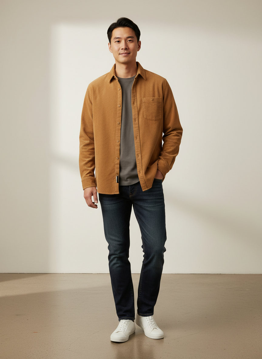 Aura Corduroy Button-Up Medium Camel Main Image