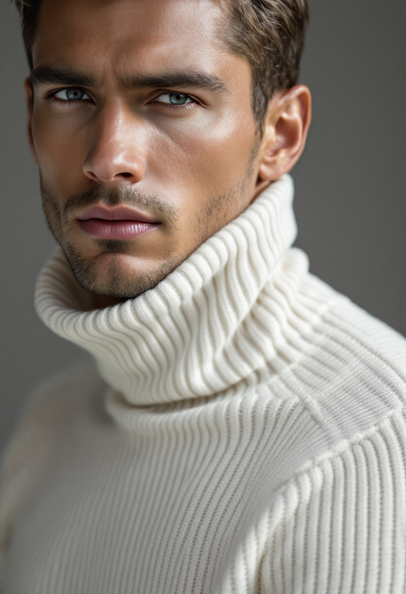 Ribbed Ivory Wool Turtleneck Main Image