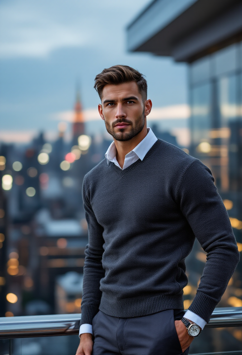 Charcoal Grey V-Neck Sweater Main Image