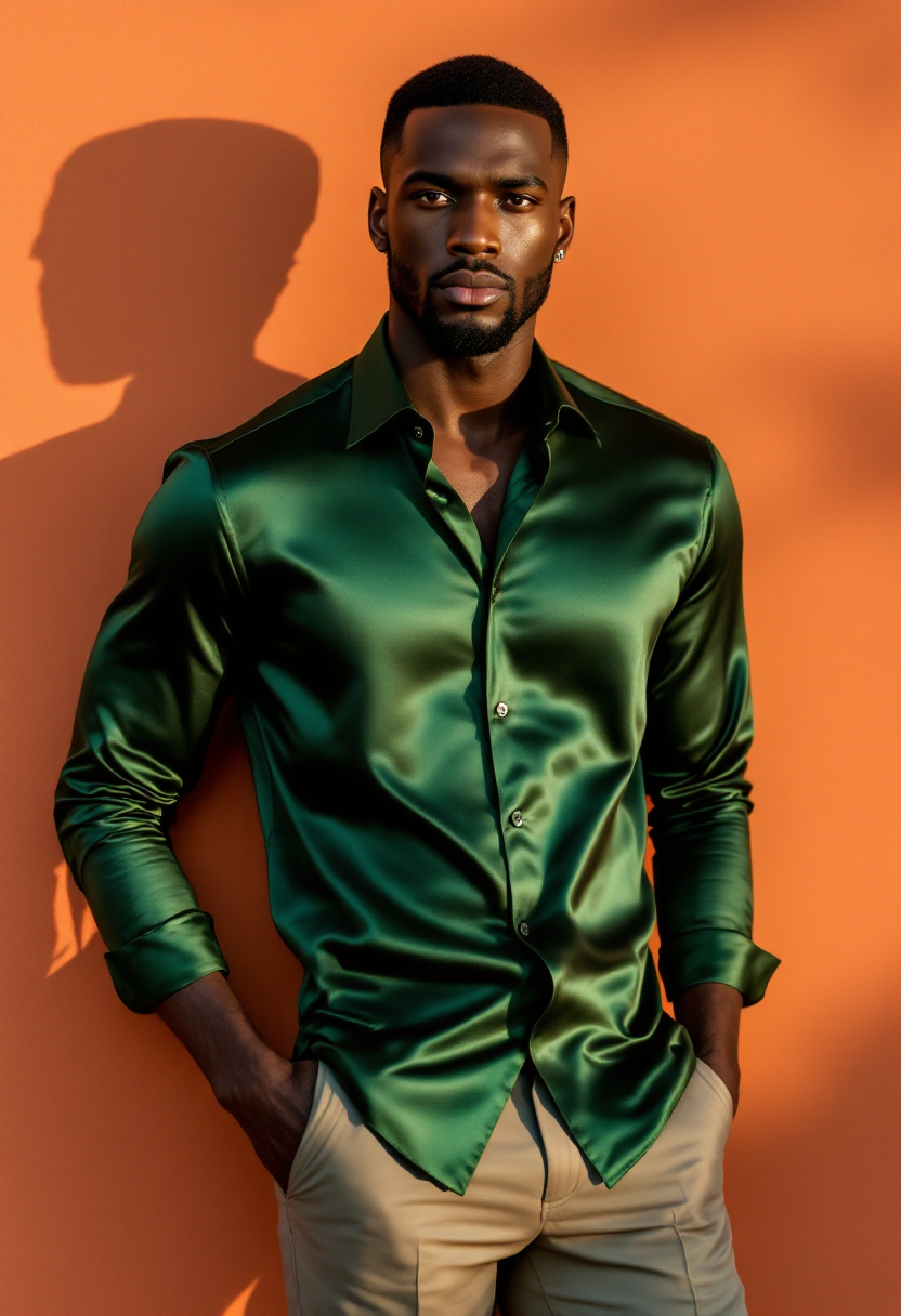 Emerald Satin Dress Shirt Main Image