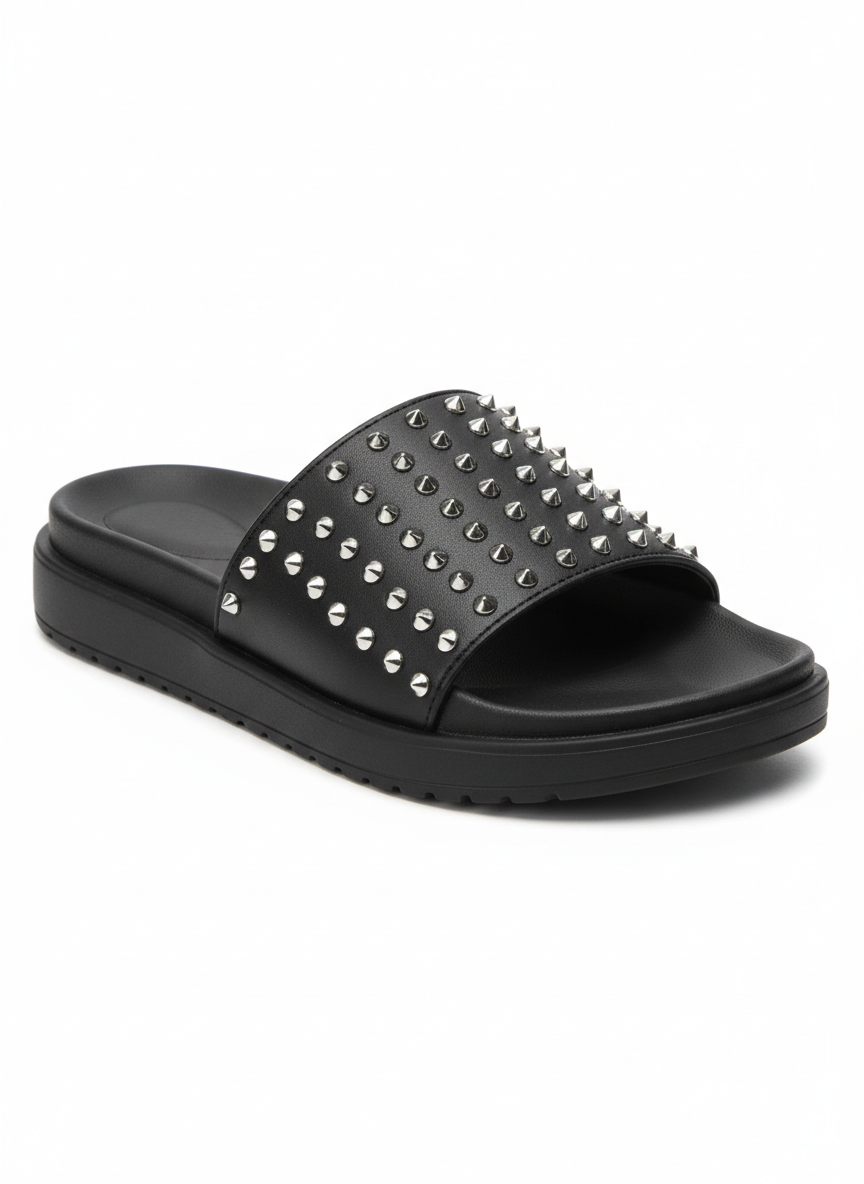 Rebel Studded Leather Slide Size 9 Black Main Image