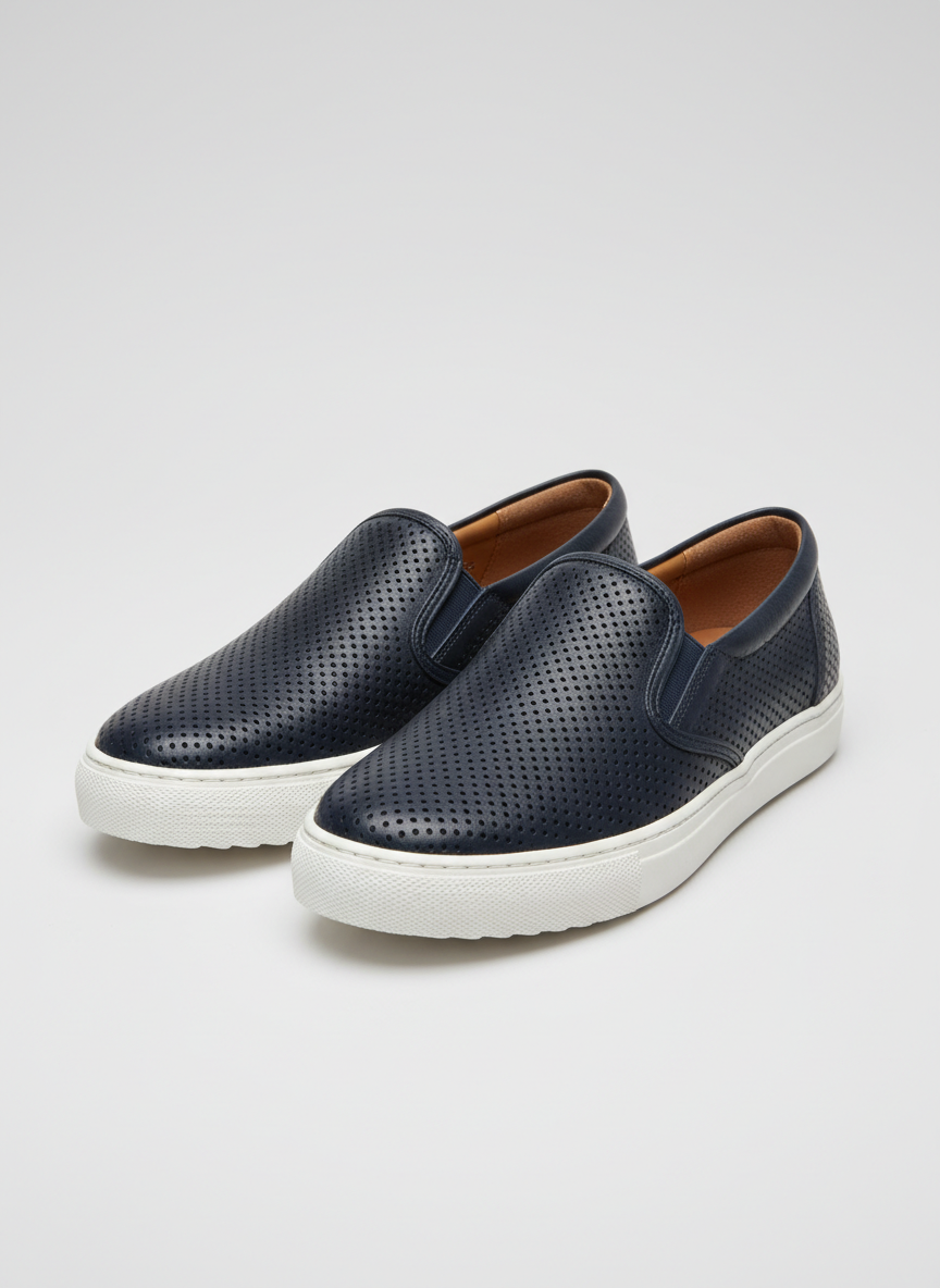 Vera Perforated Leather Slip-On Size 10 Navy Main Image