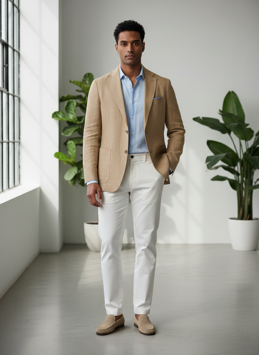 Aura Unstructured Linen Blazer 42R Tan Main Image