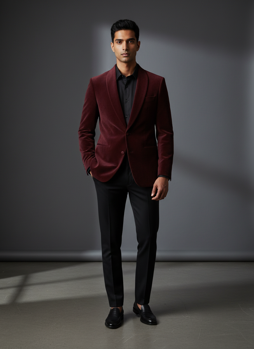 Rebel Velvet Dinner Jacket 38R Burgundy Main Image