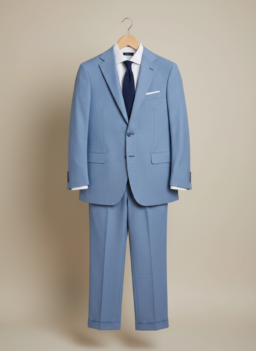 Aura Seersucker Summer Suit 40R Light Blue Main Image