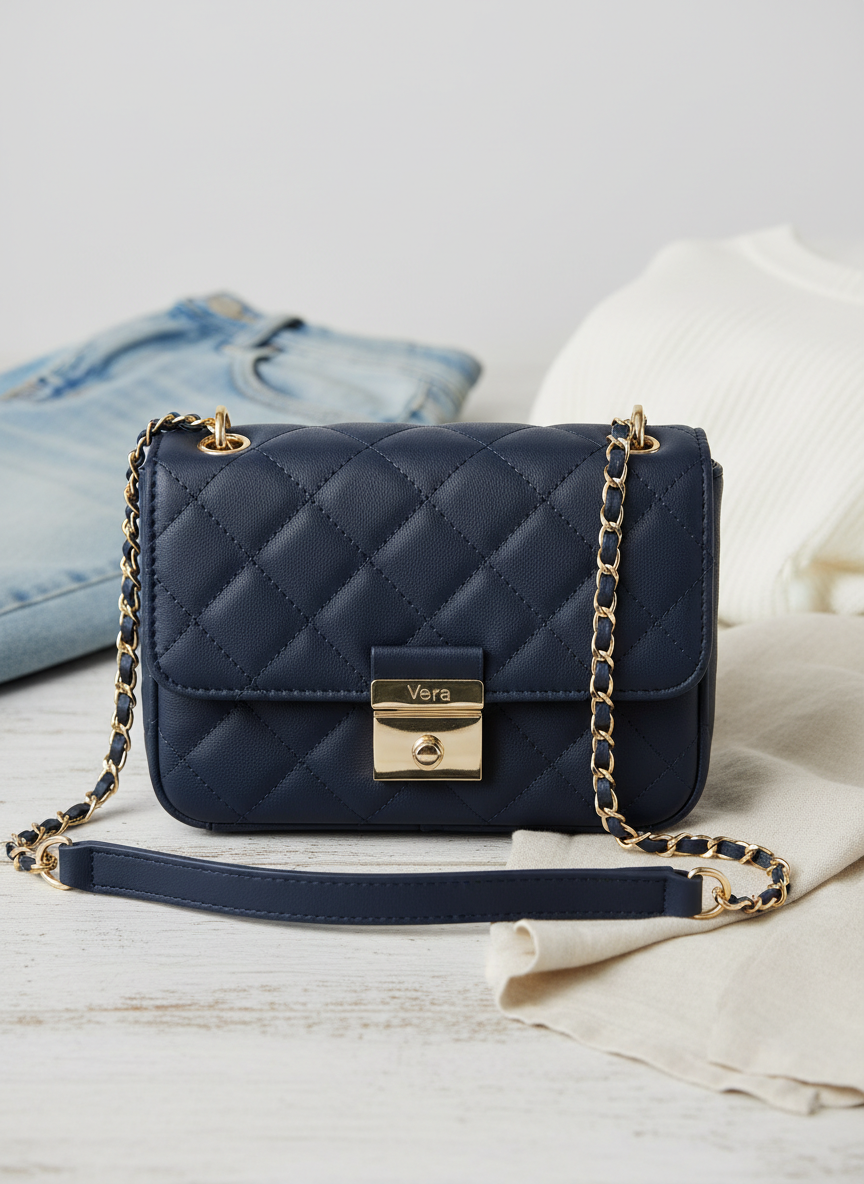 Vera Quilted Crossbody Navy Main Image