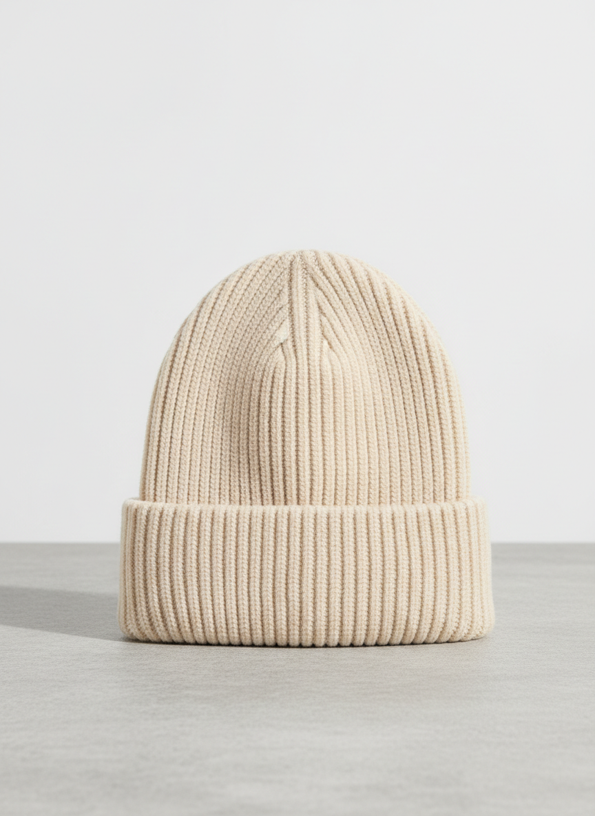 Aura Ribbed Knit Beanie L/XL Cream Main Image