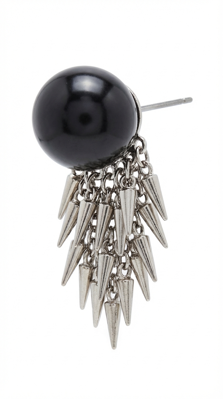 Black Pearl & Spike Drop Earrings Main Image