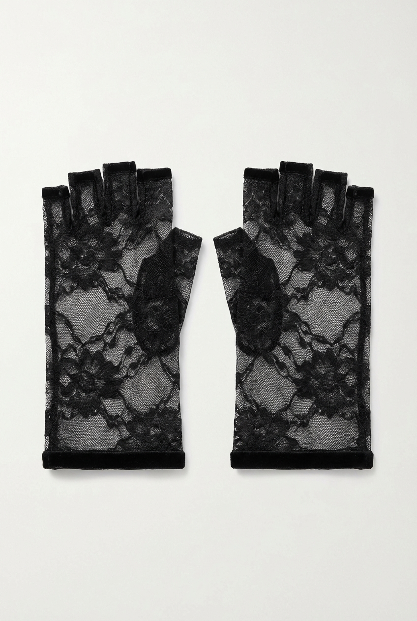 Black Lace Fingerless Gauntlets Main Image