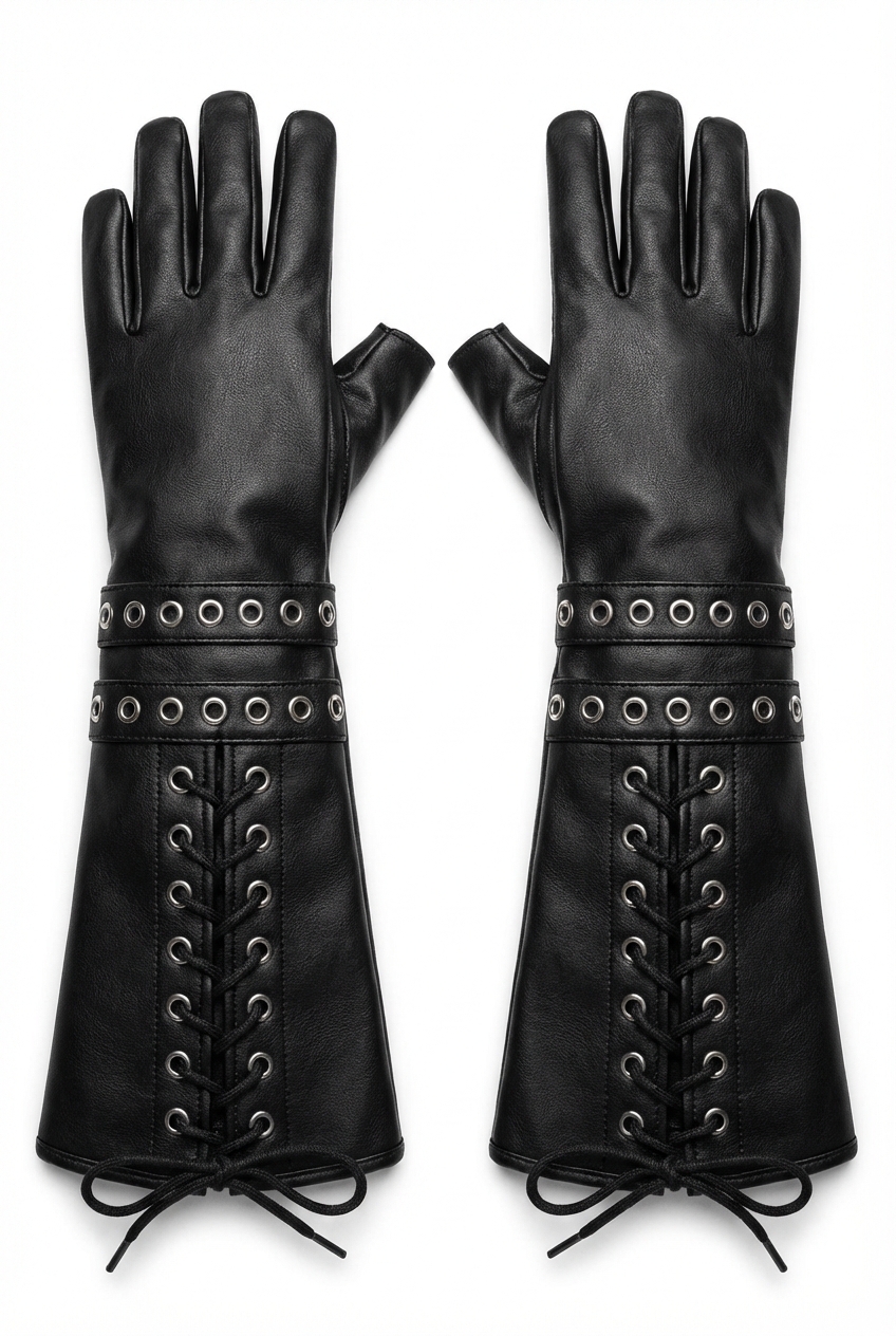 Grommeted Vegan Leather Gauntlets Main Image