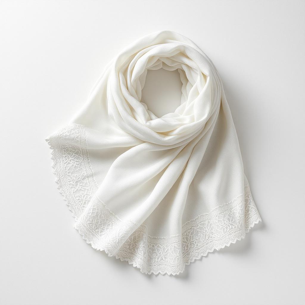 Ivory Embroidered Lace Edge Scarf Main Image