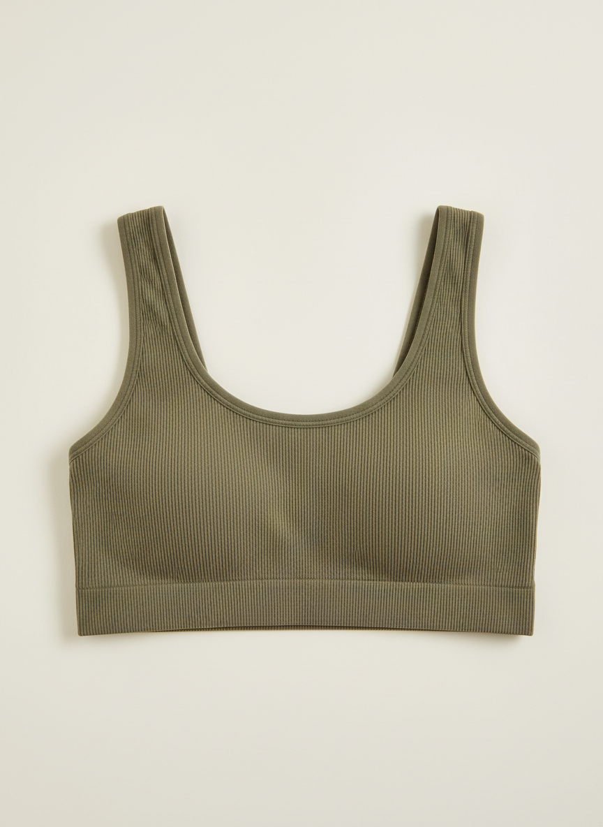 Vera Ribbed Seamless Bra 36C Olive Main Image