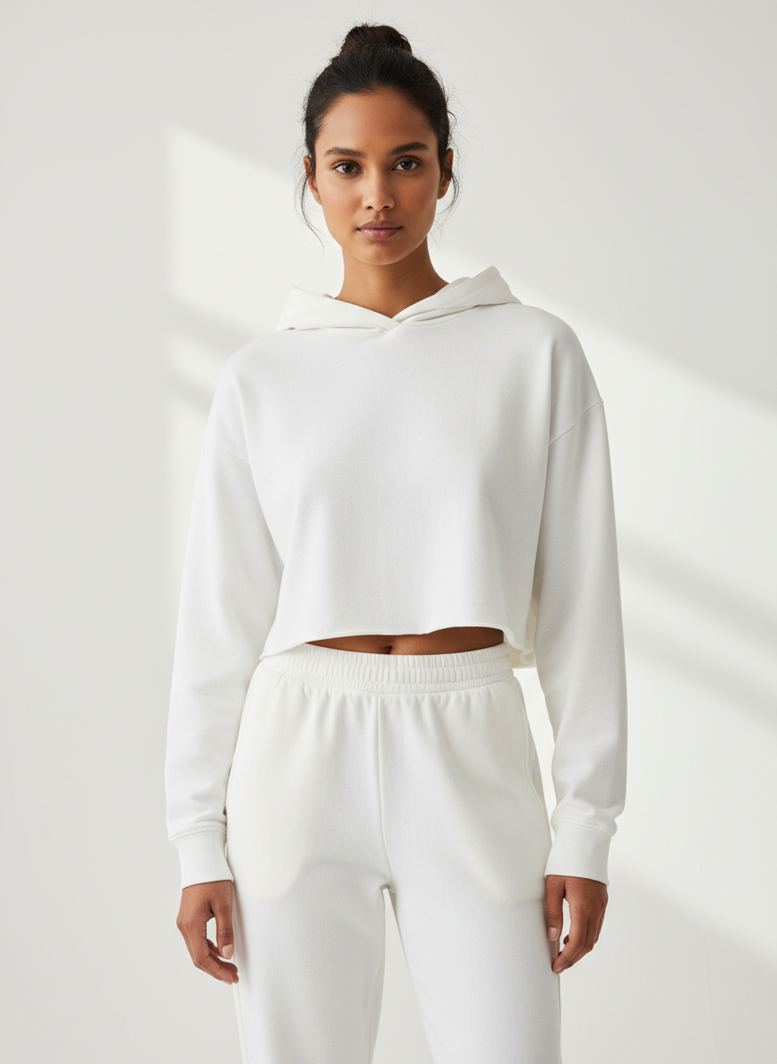 Aura Cropped Terry Hoodie Medium White Main Image