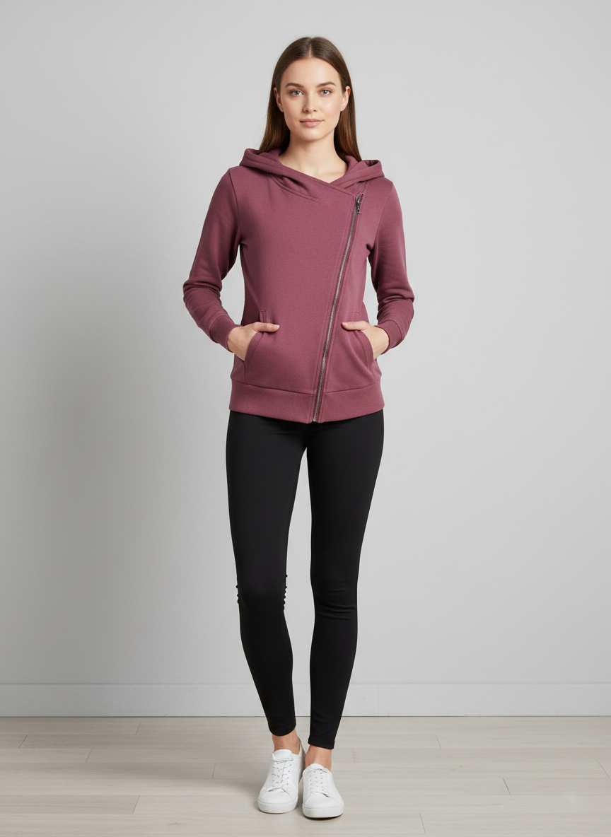 Aura Asymmetrical Zip Hoodie Medium Plum Main Image