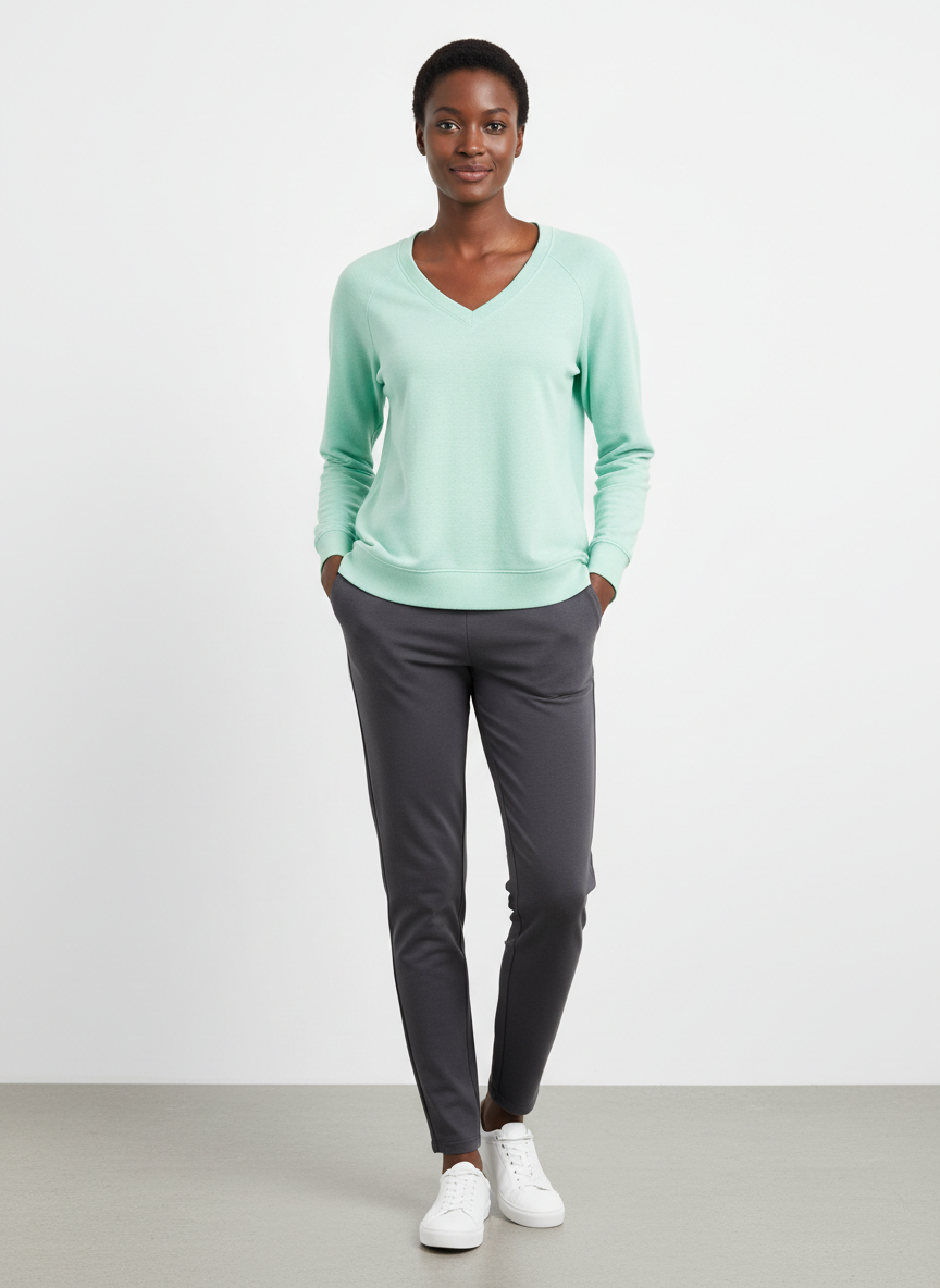 Lumina V-Neck French Terry Pullover Medium Mint Main Image