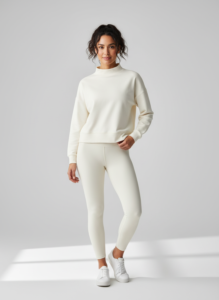 Vera Mock Neck Active Sweatshirt Large Ivory Main Image