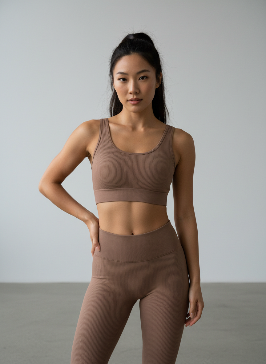 Aura Seamless Ribbed Bra-Top X-Large Mocha Main Image