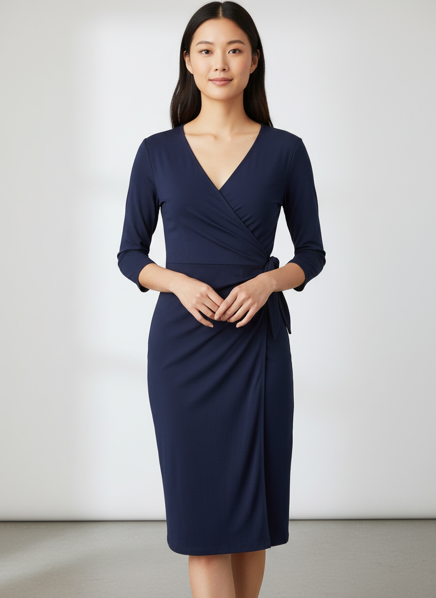 Vera Classic Wrap Dress Medium Navy Main Image