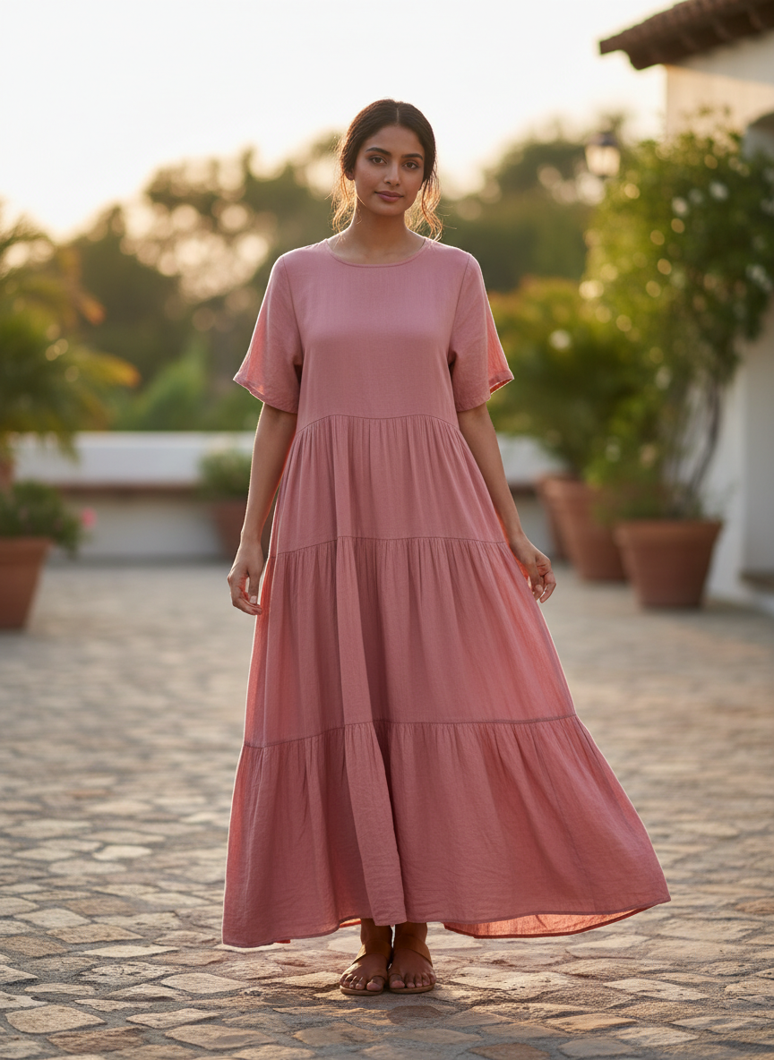 Aura Tiered Maxi Dress Large Dusty Rose Main Image