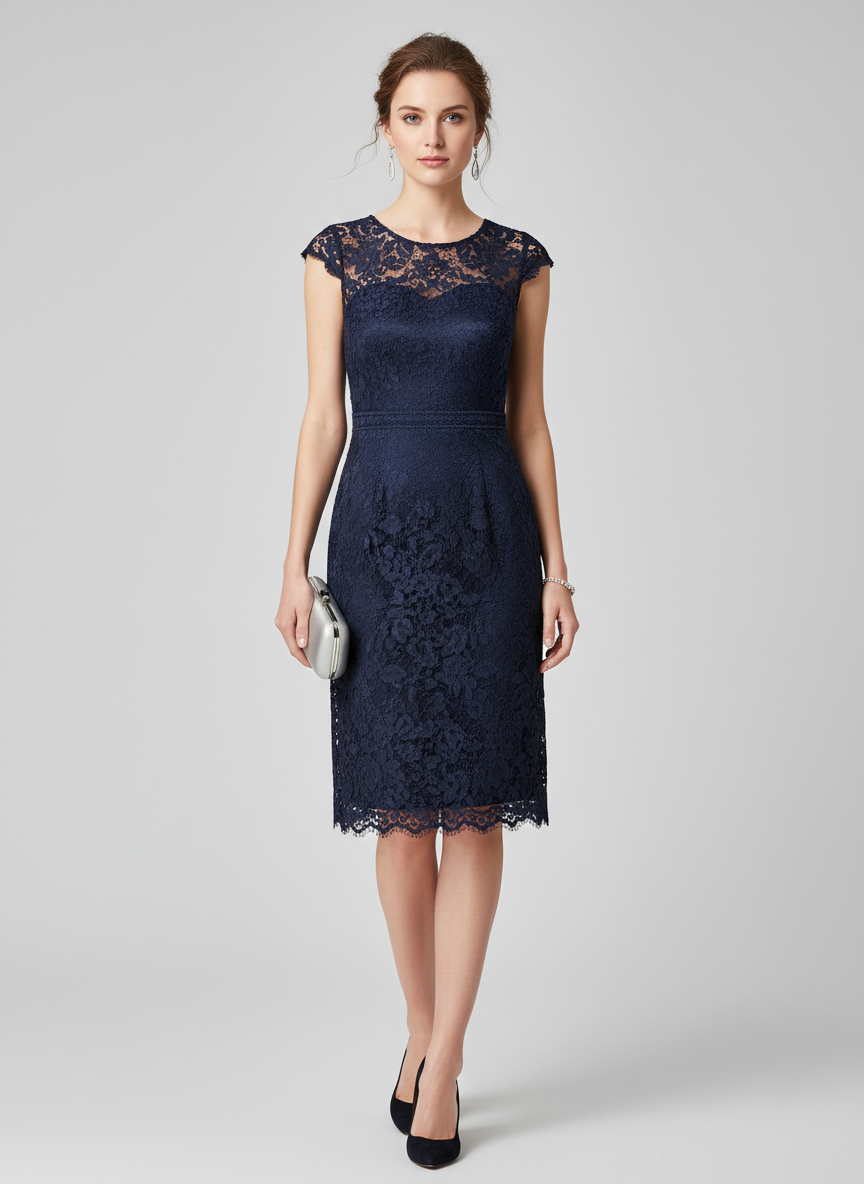 Lumina Lace Overlay Cocktail Dress Large Navy Main Image