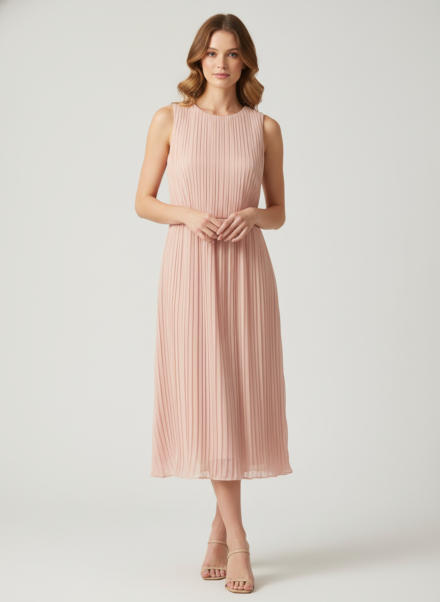 Aura Pleated Chiffon Midi Medium Blush Main Image