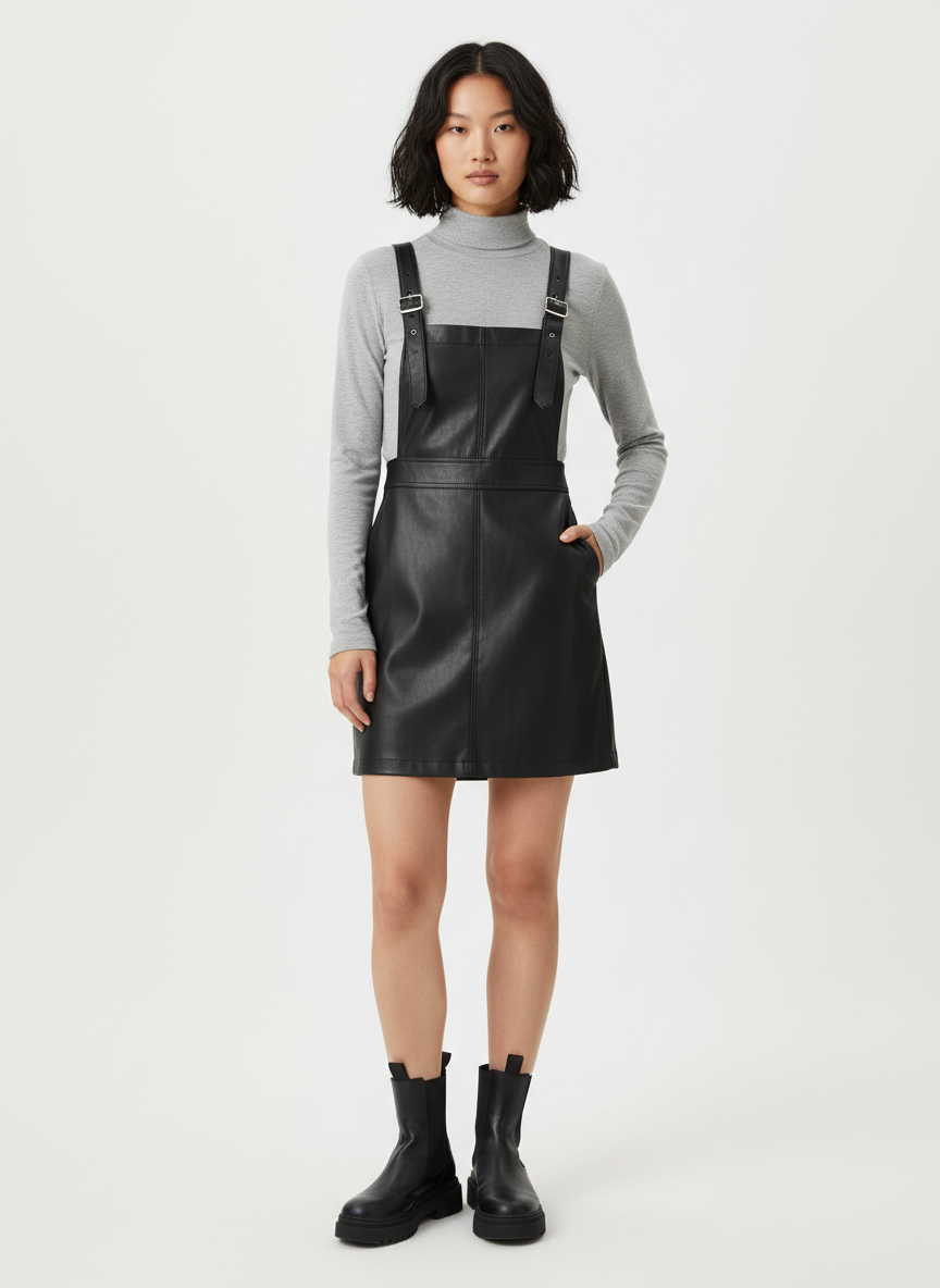 Rebel Leather Pinafore Dress Small Black Main Image