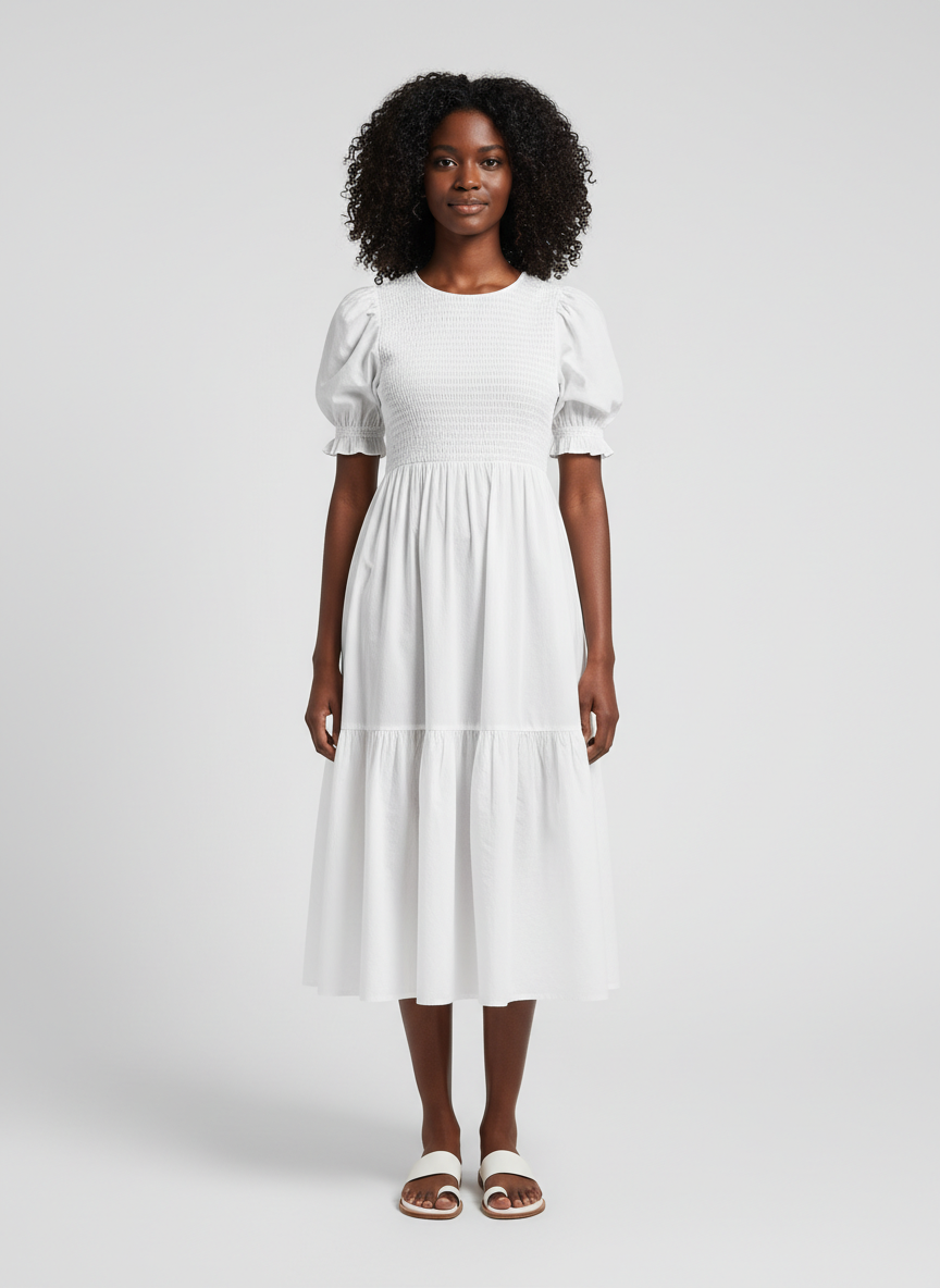 Lumina Smocked Cotton Midi Small White Main Image