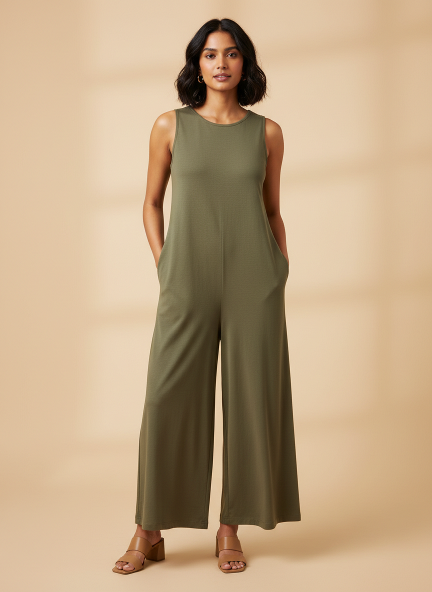 Lumina Wide Leg Jumpsuit Small Olive Main Image