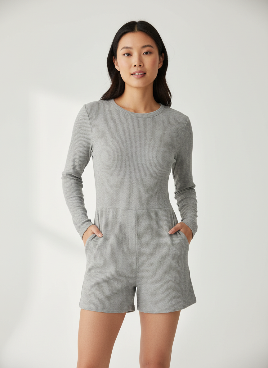 Nova Ribbed Romper X-Large Heather Grey Main Image