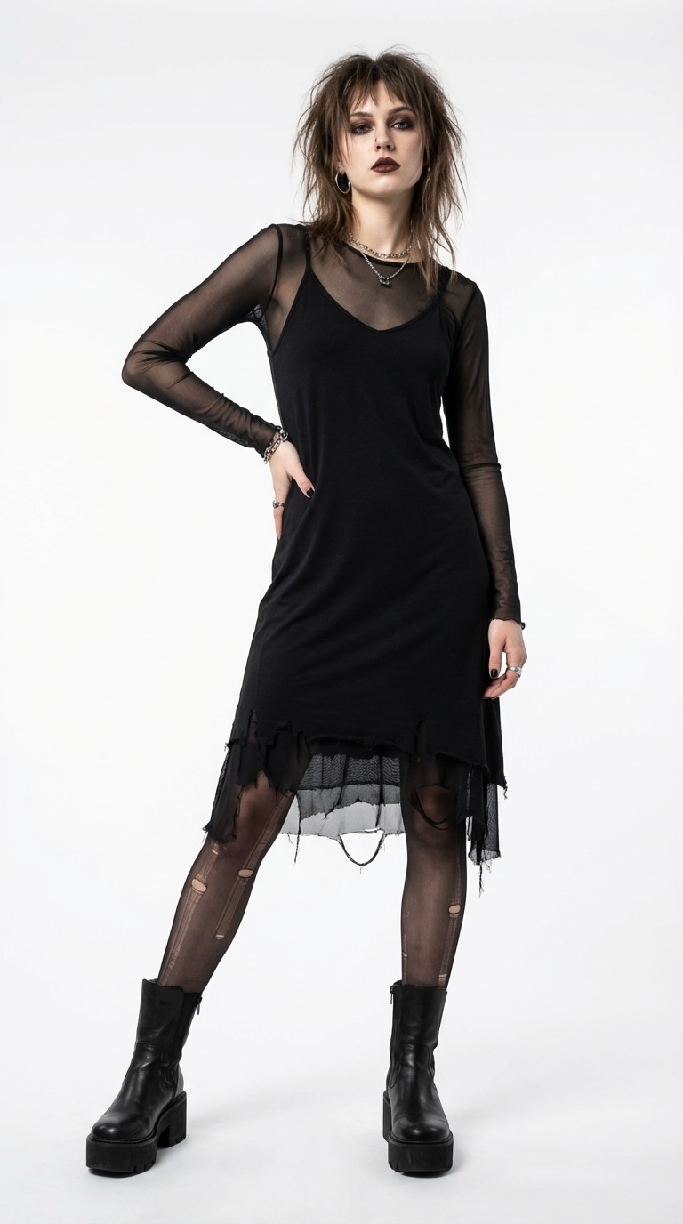 Ripped Fishnet Layering Dress Main Image