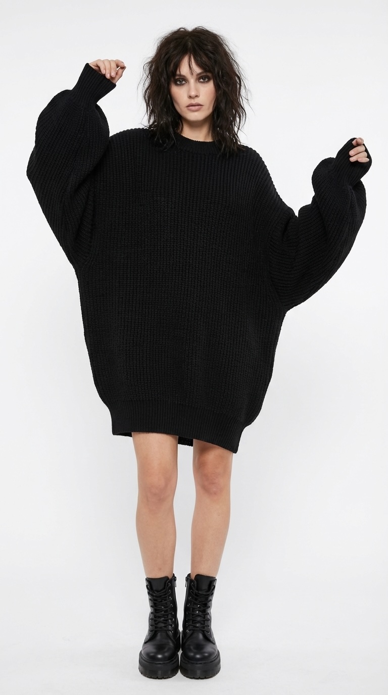 Batwing Sleeve Knit Sweater Dress Main Image