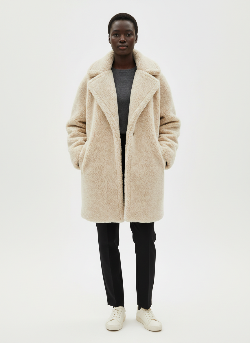 Aura Oversized Teddy Coat Small Cream Main Image