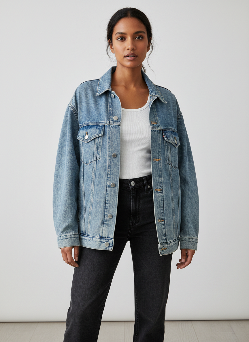 Rebel Oversized Denim Trucker Medium Vintage Wash Main Image