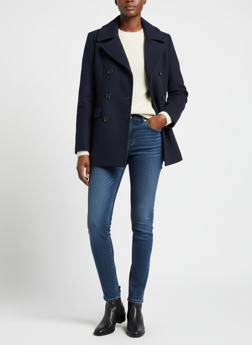 Vera Double Breasted Peacoat Medium Navy Main Image