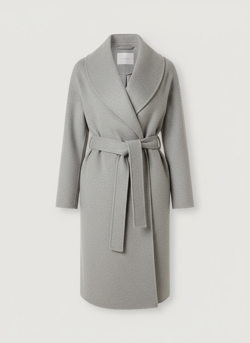 Aura Belted Wrap Coat Medium Light Grey Main Image