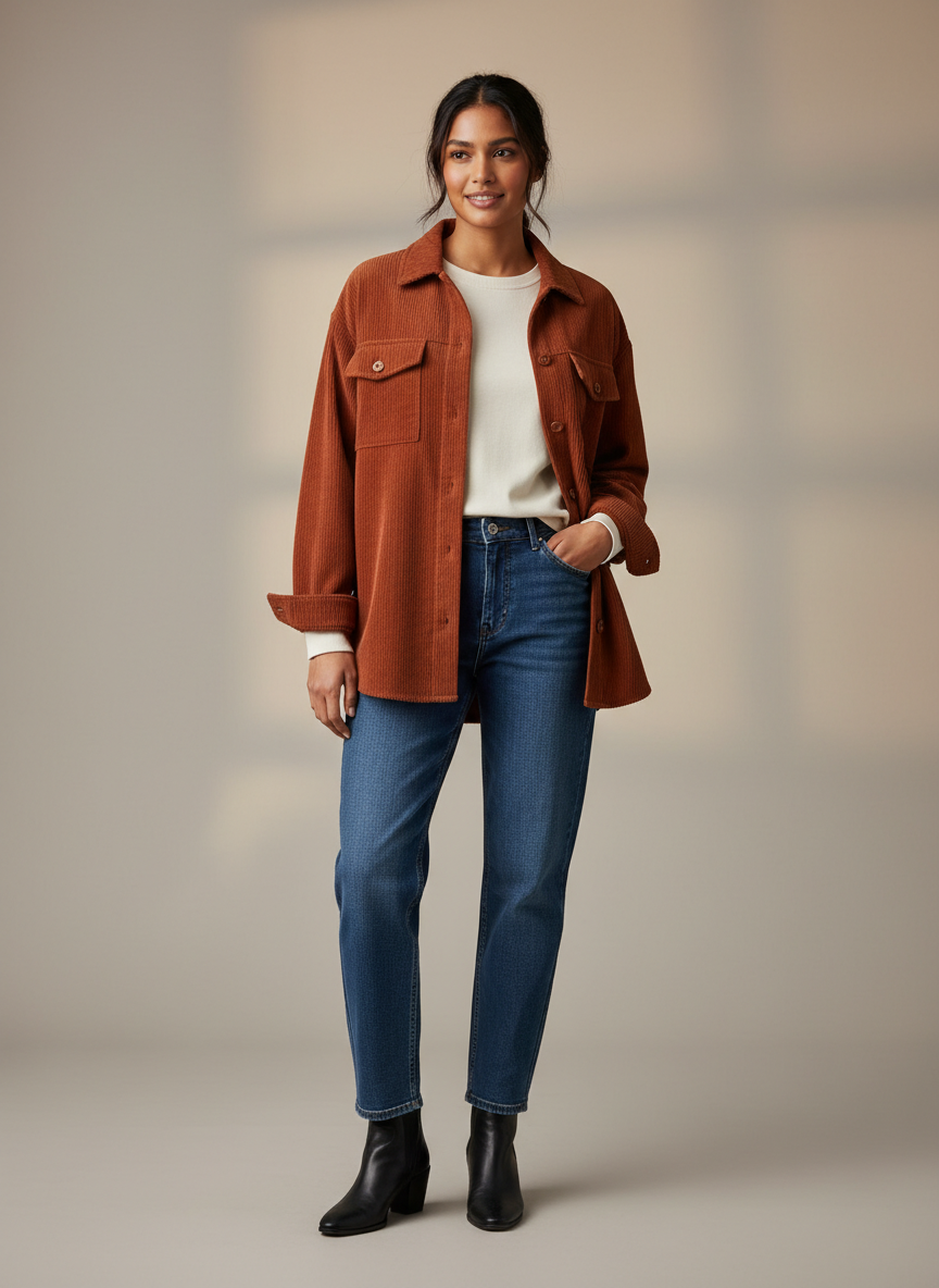 Rebel Corduroy Shacket Small Rust Main Image